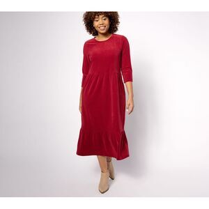 Maya J Women's Dress Sz XS Denim & Co. Heritage Velour Knit Midi Red A624163